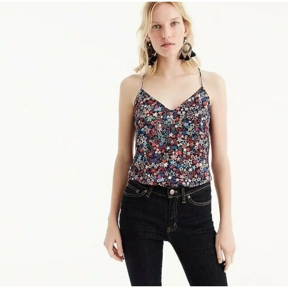 J Crew Carrie Cami Kaleidoscope Star Tank Top Y-back black H6568